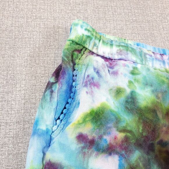 Talbots Pants Women 10P Linen Elastic Waist Cropped Green Blue Purple Boho - Picture 16 of 16